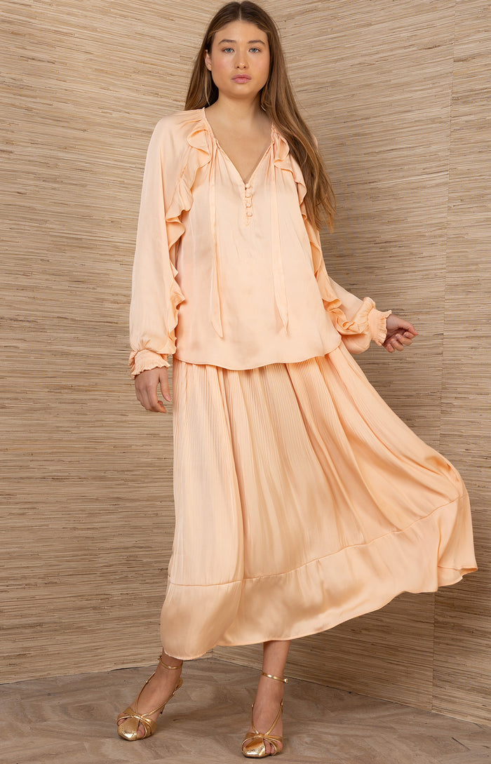 Rin Charmeuse Top, color-Orange