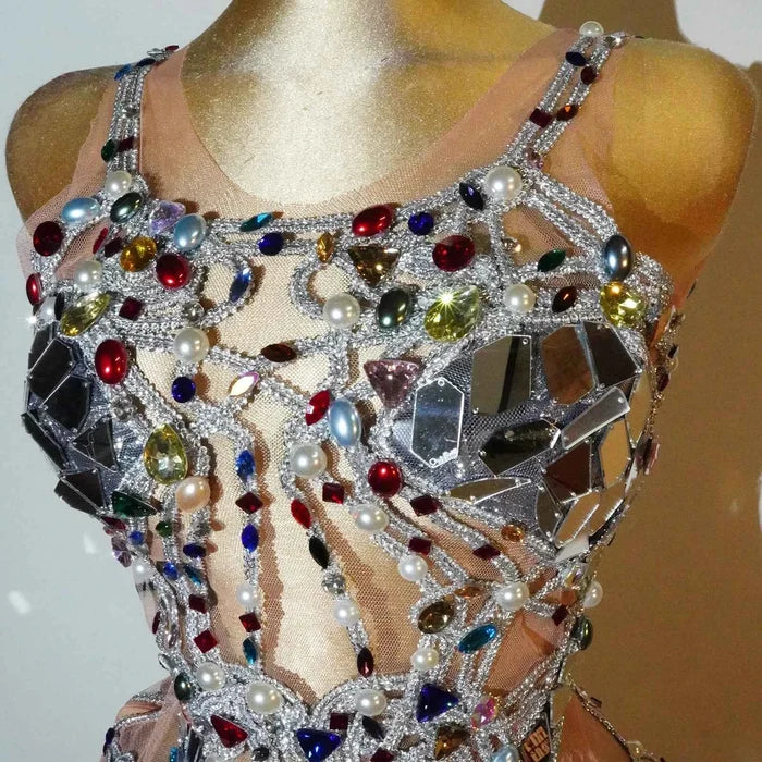Rita Crystal Mirror Pearl See-through Mini Dress