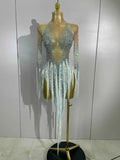 Riza Rhinestone Tassel Long Sleeve Mesh Mini Dress