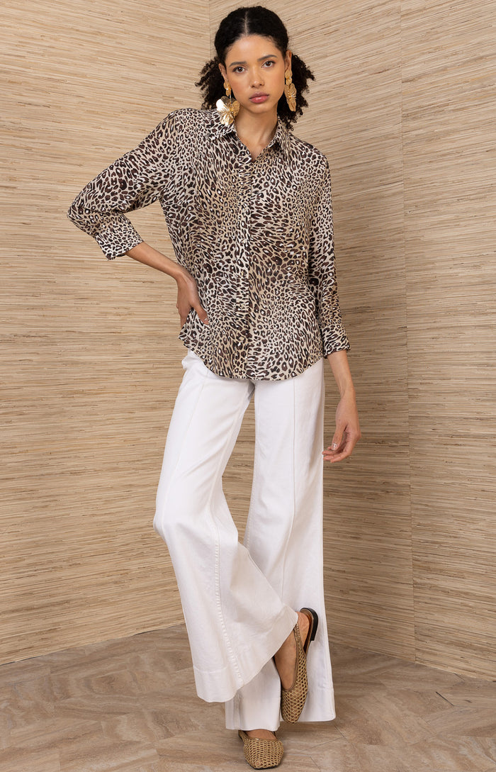 Rosalina Silk Top, color-Brown