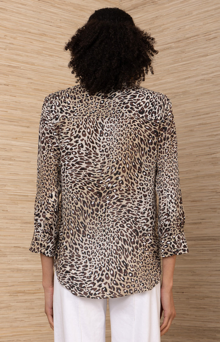 Rosalina Silk Top, color-Brown