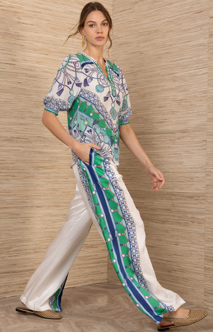 Roux Silk Top, color-Blue