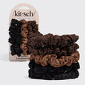 Ruched Lace Scrunchies 5pc Set - Black, Chocolate & Mocha