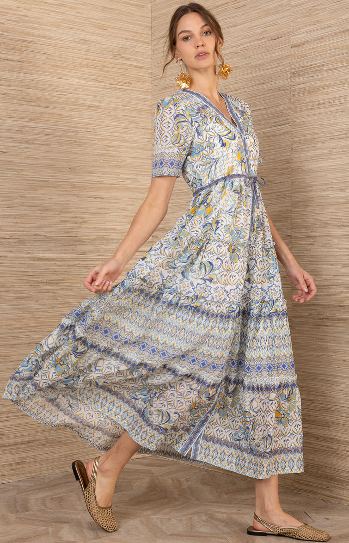 Ruthie Voile Maxi Dress, color-Blue