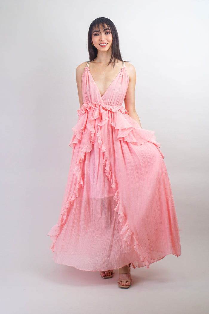 Private Label DRESSES Salmon Ruffle Empire Maxi Dress