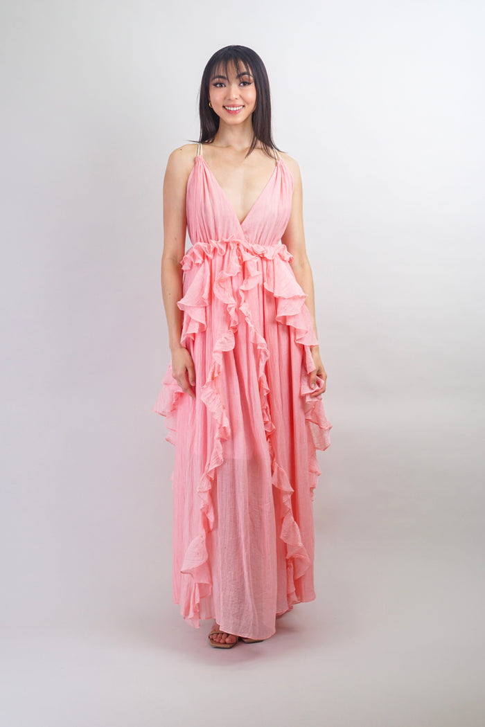 Private Label DRESSES Salmon Ruffle Empire Maxi Dress