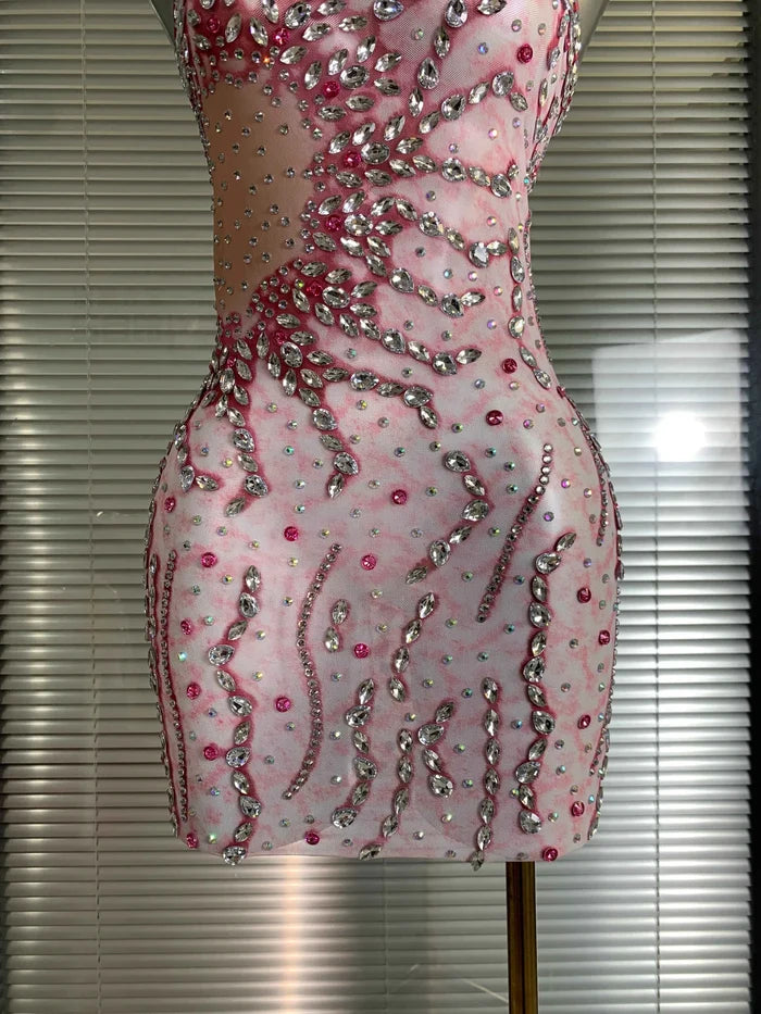 Sandy One Shoulder Crystal Mesh Bodycon Mini Dress