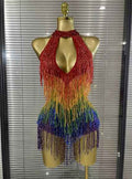 Sarah Rainbow Sequins Tassels Women Sexy Off the Shoulder Keyholes Bodycon Mini