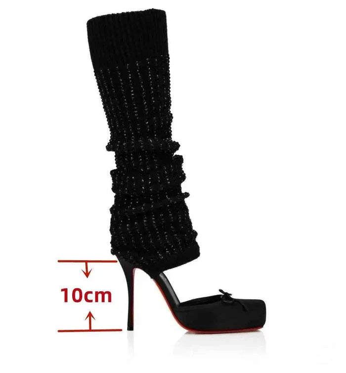 Satin Square Toe Bow Mules  Stiletto Platform High Heels