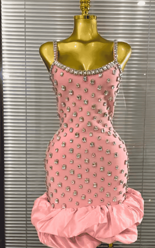 Serenity Crystal Ball Gown Strap V-Neck Bandage Mini Dress