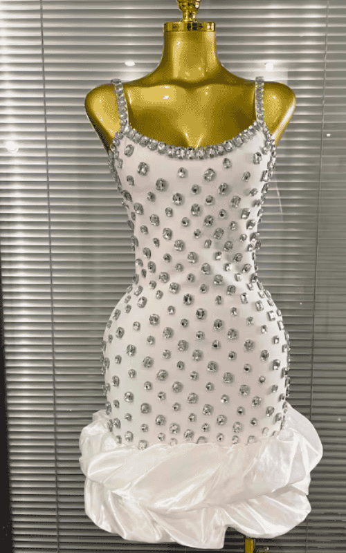 Serenity Crystal Ball Gown Strap V-Neck Bandage Mini Dress