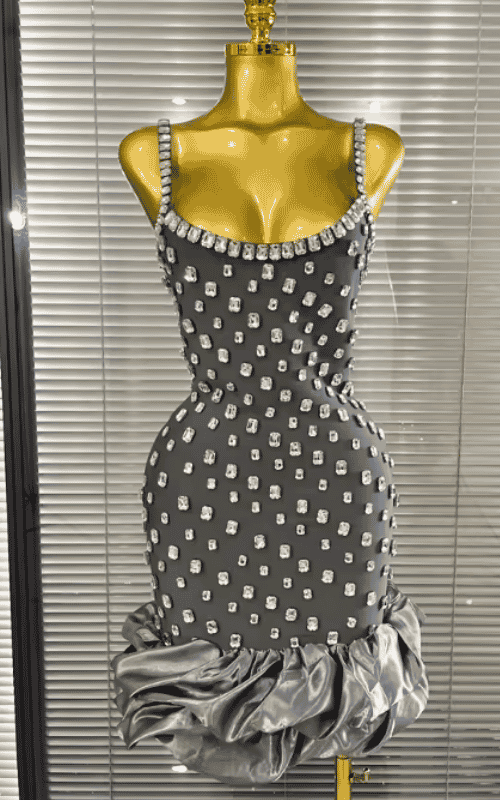 Serenity Crystal Ball Gown Strap V-Neck Bandage Mini Dress