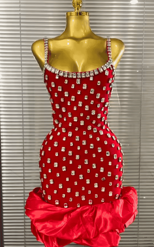 Serenity Crystal Ball Gown Strap V-Neck Bandage Mini Dress