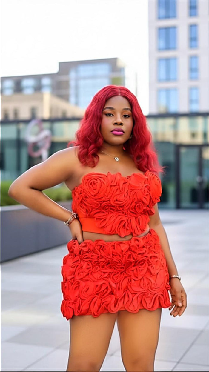 Sexy 3D Rose Flower Crop Top & Mini Skirt Set