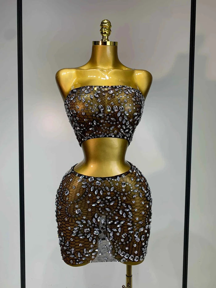 Sherry Rhinestone Sheer Two Piece Evening Gown Set