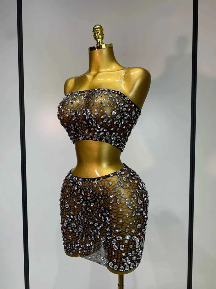 Sherry Rhinestone Sheer Two Piece Evening Gown Set