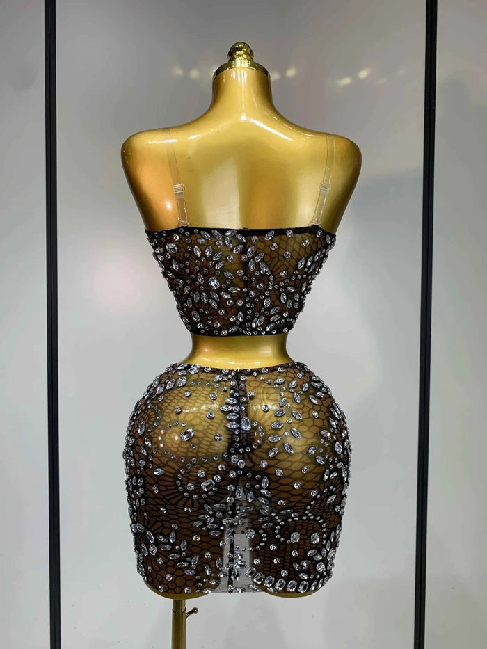 Sherry Rhinestone Sheer Two Piece Evening Gown Set