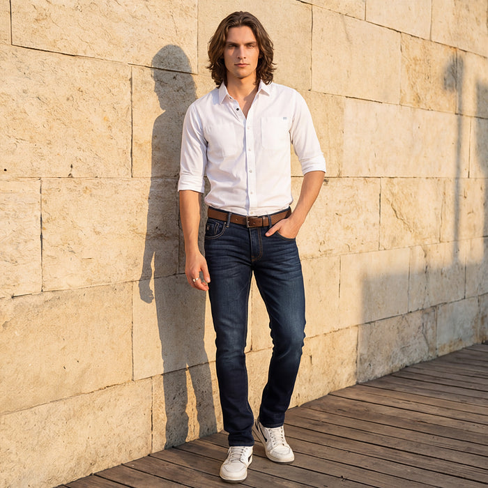 Short sleeves Slim Fit White W/O Flap Double Pocket Ripstop Solid Shirt