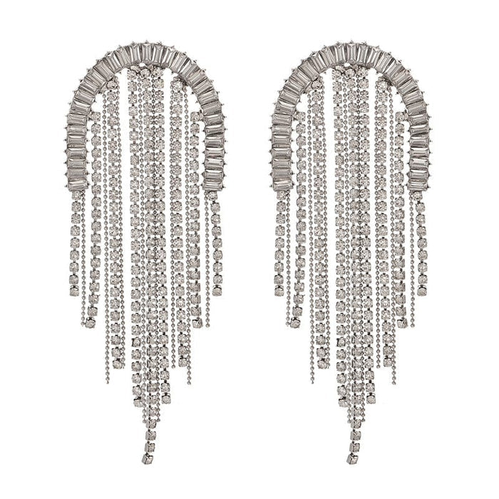 DCD EARRINGS Fashion Silver Alloy Diamond Geometric Tassel Earrings