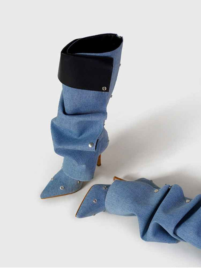 Solid Color Ruched Buckle-loop Boots