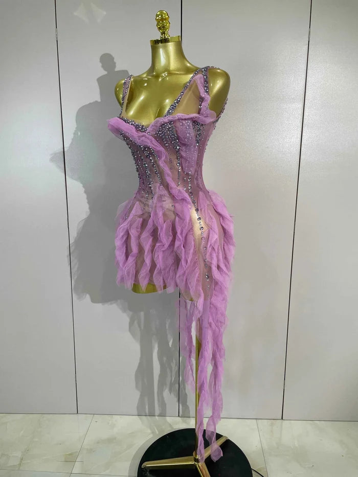 Sophie Sexy Mesh Ruffled See-Through Mini Dress