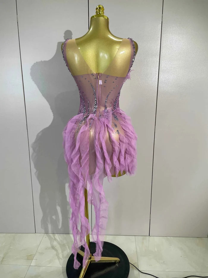 Sophie Sexy Mesh Ruffled See-Through Mini Dress