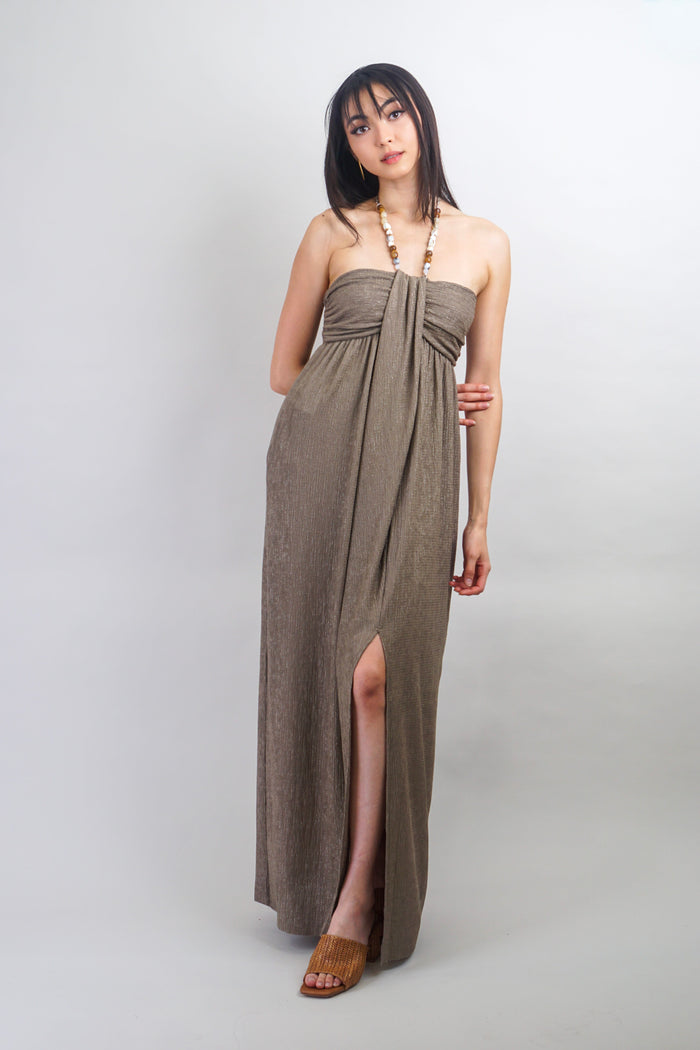 Private Label DRESSES Stone Beaded Halter Slit Maxi Dress