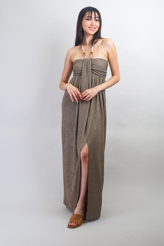 Private Label DRESSES Stone Beaded Halter Slit Maxi Dress