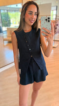 Su171 Navy Linen Shorts
