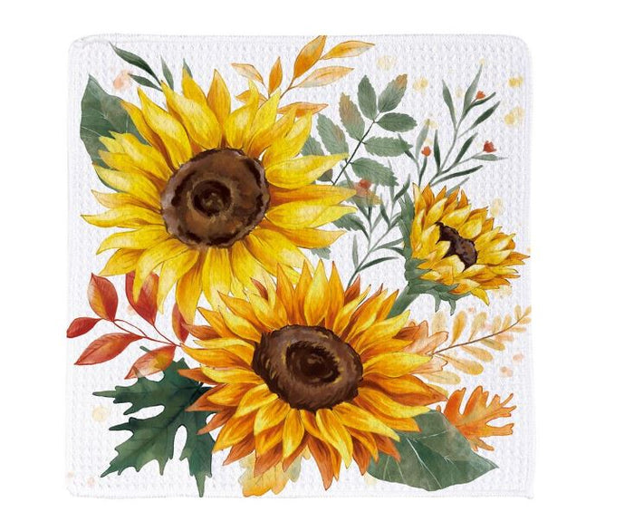 Sunflowers Kitchen Towel Quick Dry Dish Cloth, Set of 3, 10" x 10"