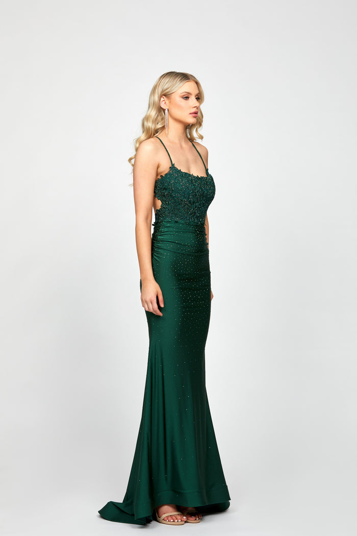 Suzy Fitted Fishtail Gown Green - Dress - Bariano