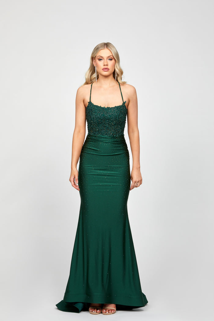 Suzy Fitted Fishtail Gown Green Green - Dress - Bariano