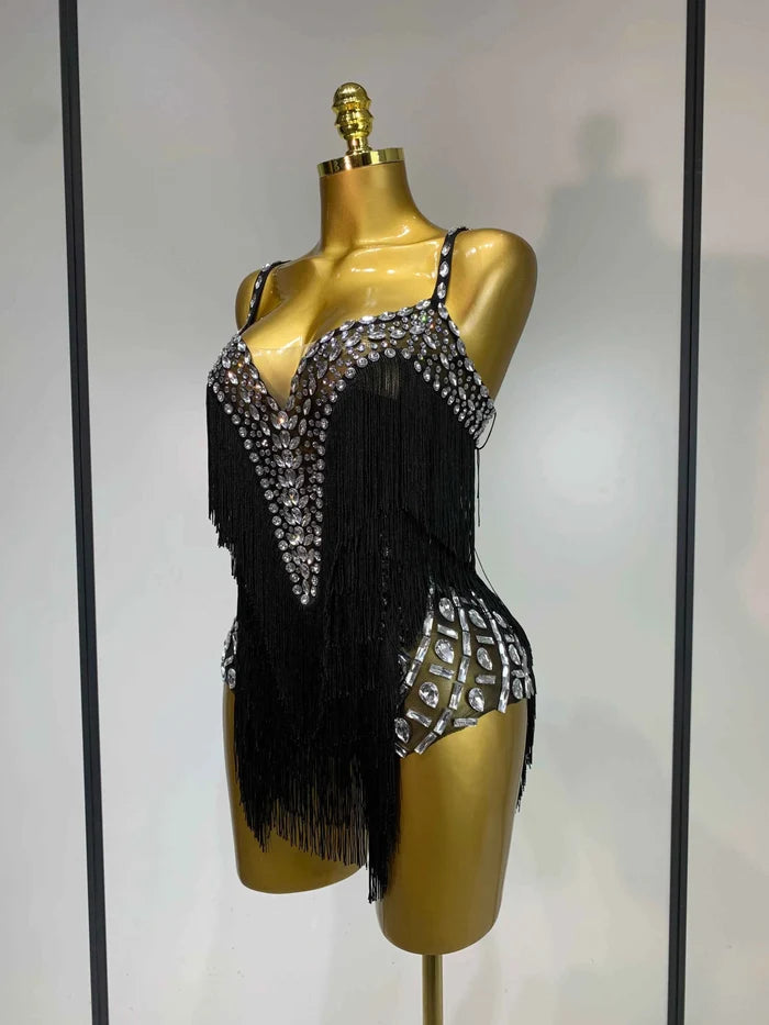 Tabitha Rhinestone Tassel Slip Bodysuit