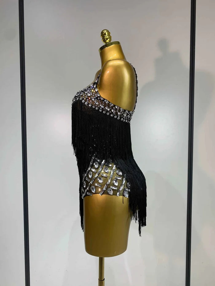 Tabitha Rhinestone Tassel Slip Bodysuit