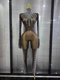 Tamika Crystal Mesh Long Sleeve See-Through Bodycon Jumpsuit