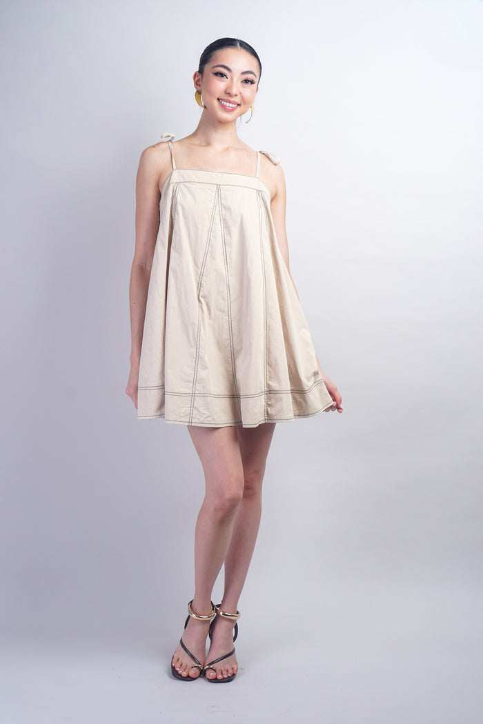 Taupe Black Top Stitch Trapeze Dress