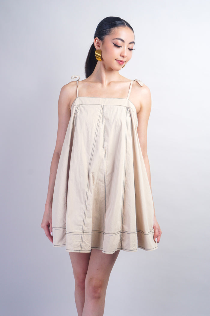 Taupe Black Top Stitch Trapeze Dress