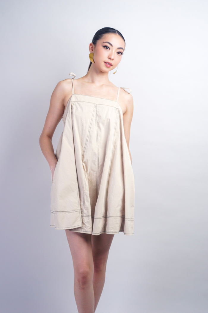 Taupe Black Top Stitch Trapeze Dress