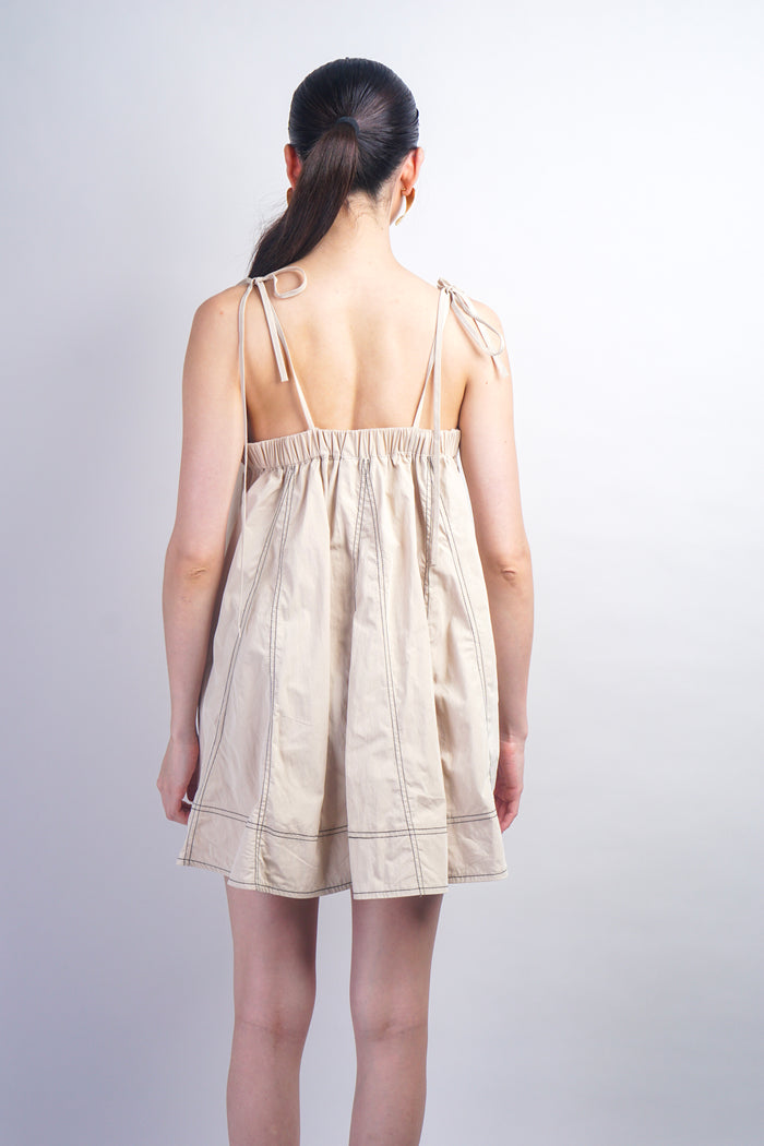 Taupe Black Top Stitch Trapeze Dress