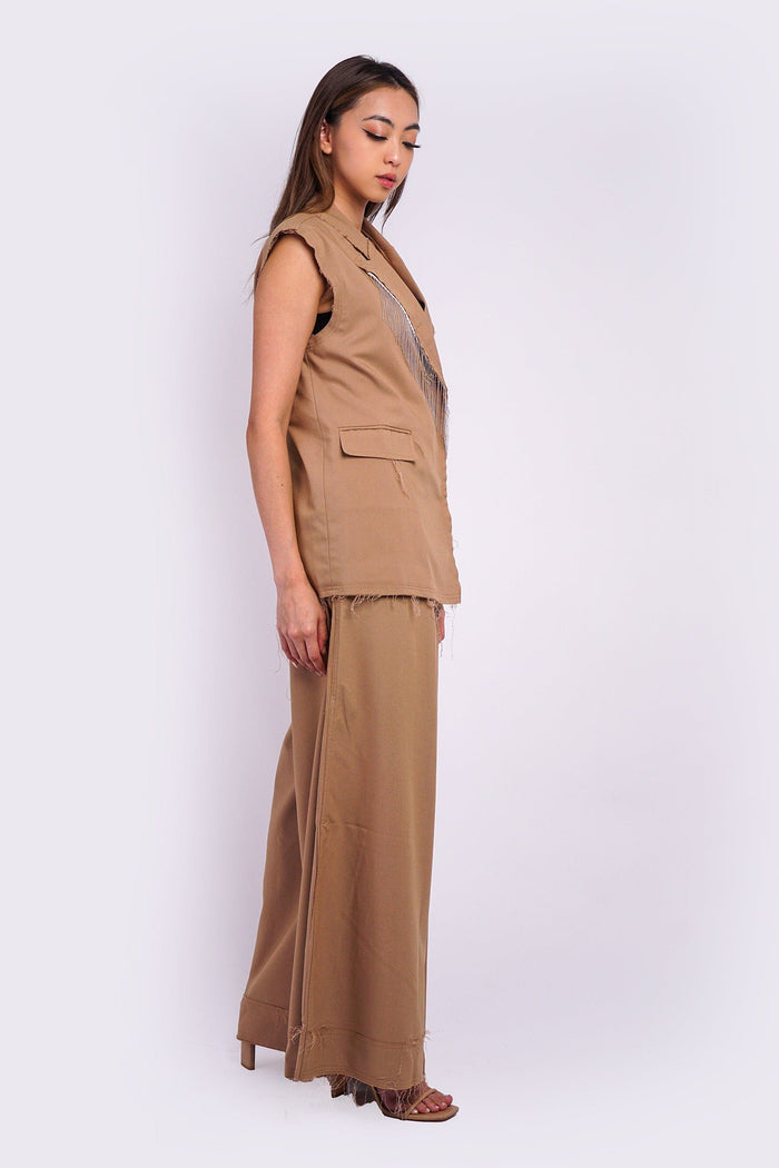 DCD BOTTOMS Taupe Raw Edge Wide Leg Pants