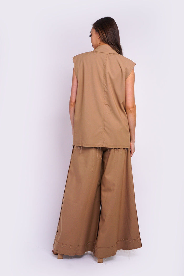 DCD BOTTOMS Taupe Raw Edge Wide Leg Pants