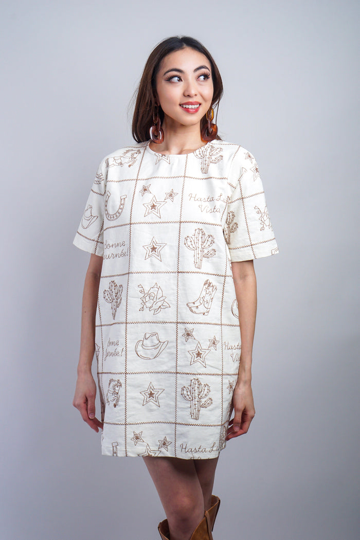 Private Label DRESSES Taupe Western Embroidered Mini Dress