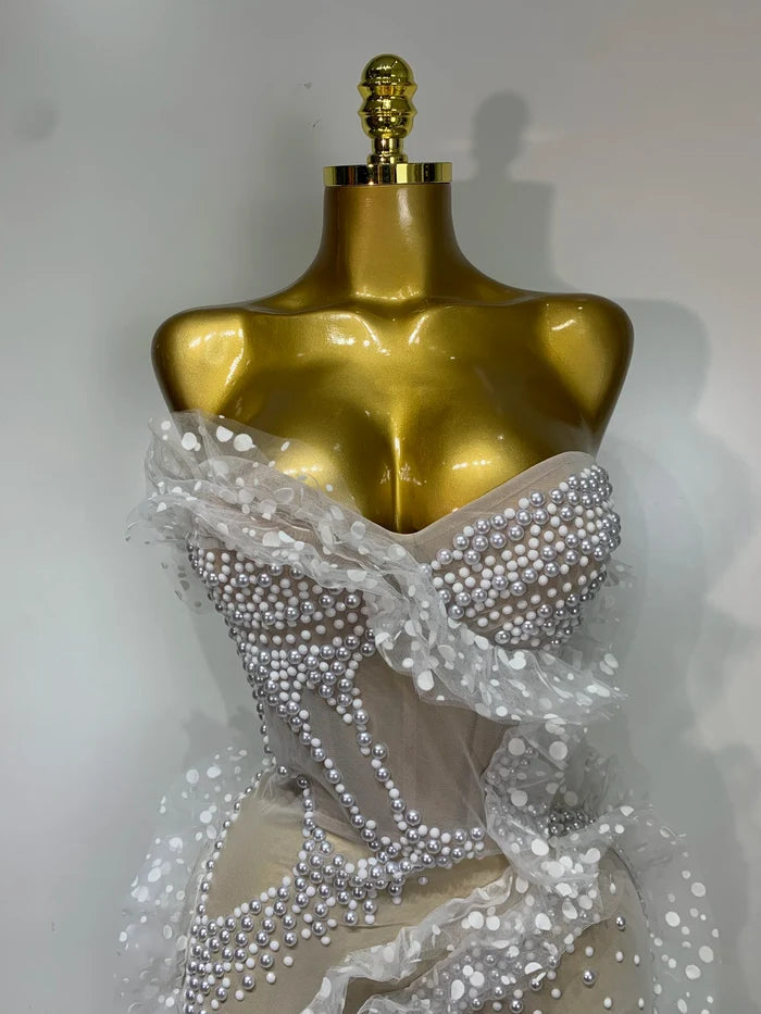 Tiara sexy strapless pearl ruched bodycon mini dress for birthday and cocktail party styling