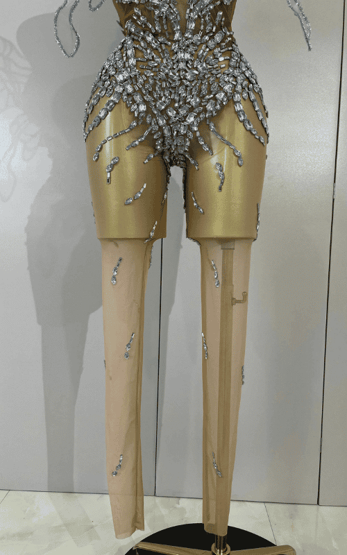 Tiffany 3D butterfly strapless mesh jumpsuit for women. Sexy sheer outfit for parties, stage wear, birthdays, and nightlife events.