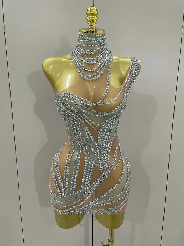 Toni Crystal See Through Stretch Mini Dress