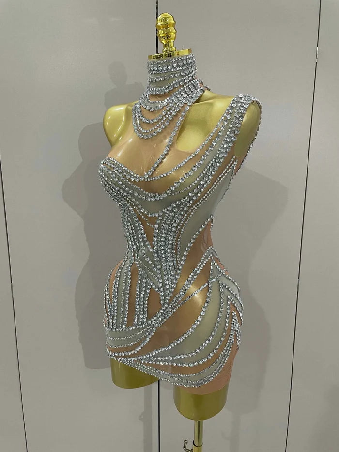 Toni Crystal See Through Stretch Mini Dress