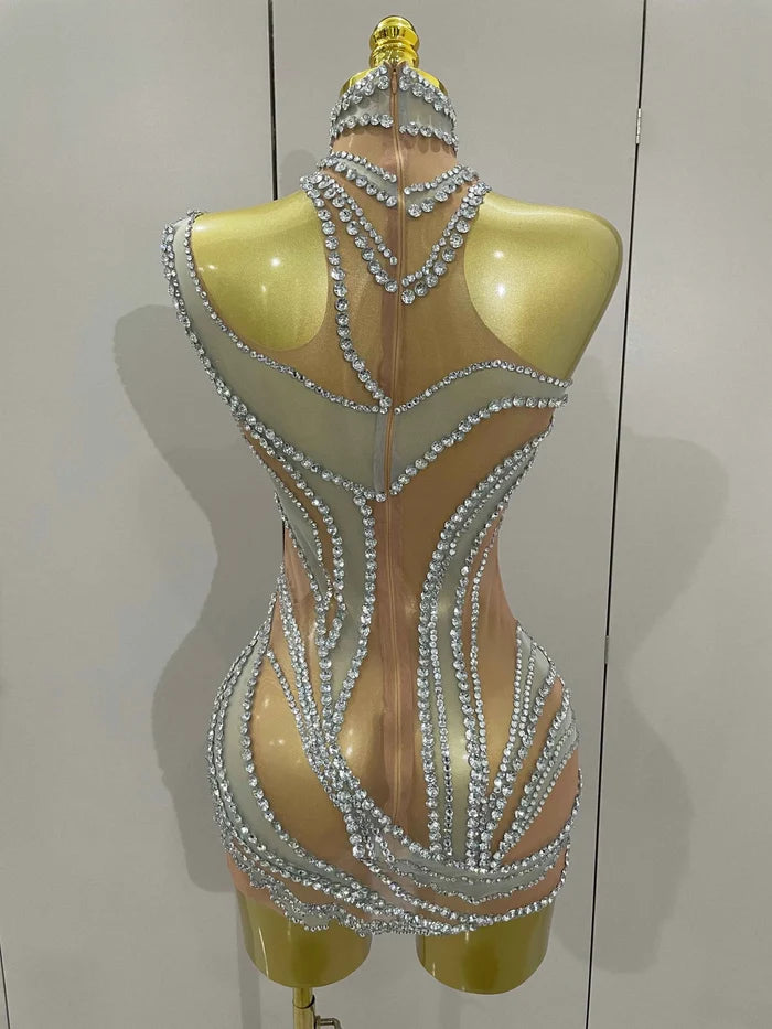 Toni Crystal See Through Stretch Mini Dress