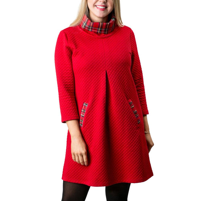 Top It Off - Quilted Ruby Dress with  Plaid Accents - Fall 2024: Red / Small