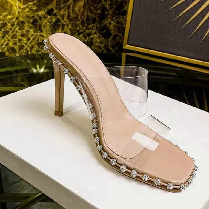 Transparent Diamond High-Heeled Slides
