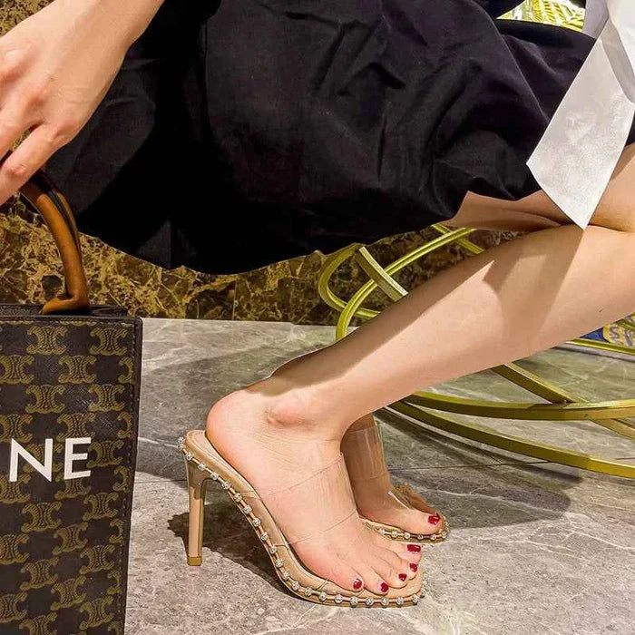 Transparent Diamond High-Heeled Slides